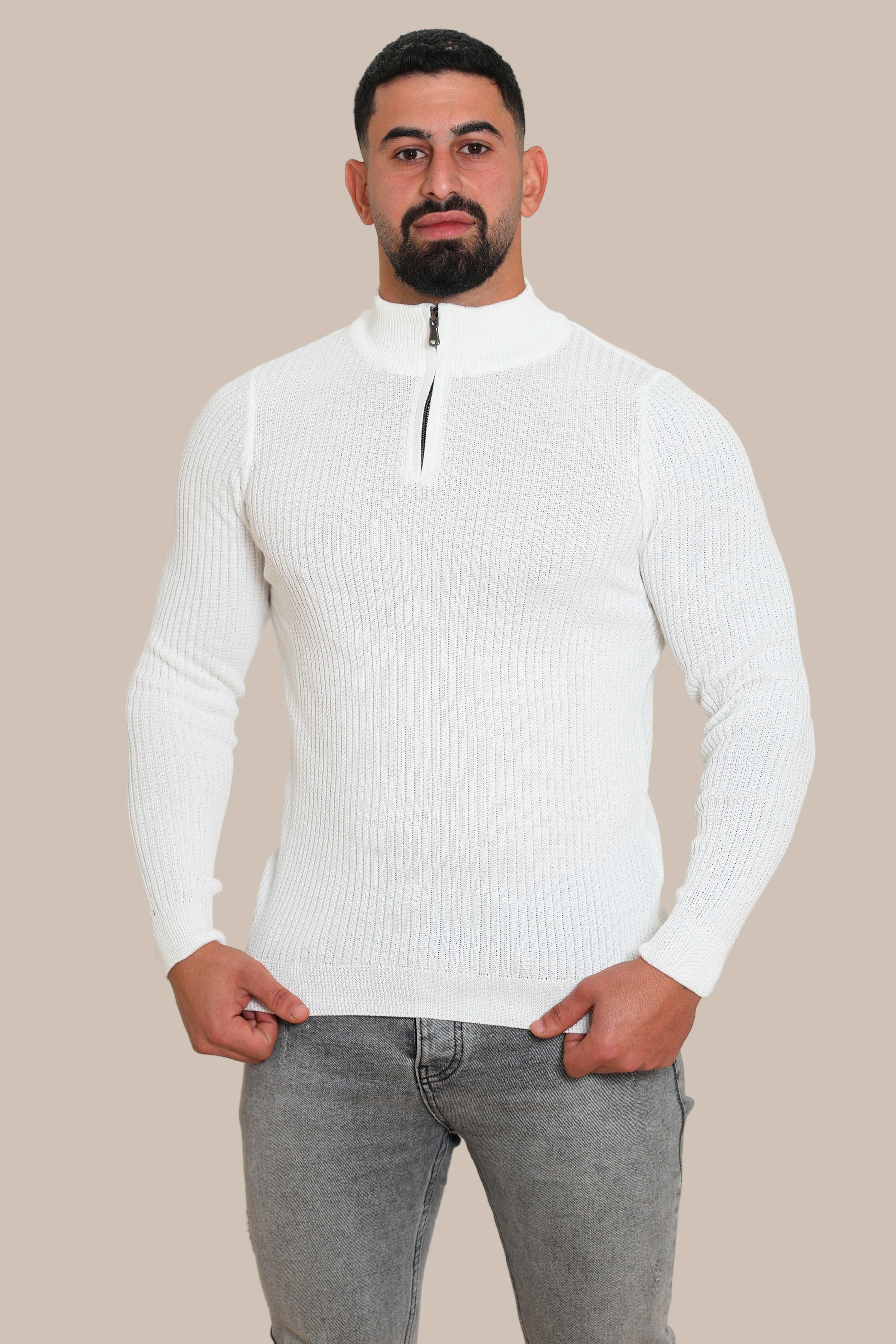Sweater Knitted with zipper | White