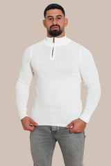 Sweater Knitted with zipper | White
