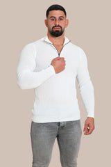 Sweater Knitted with zipper | White