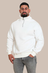Men's Half Zipper Basic Cotton Sweater | White