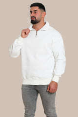 Men's Half Zipper Basic Cotton Sweater | White