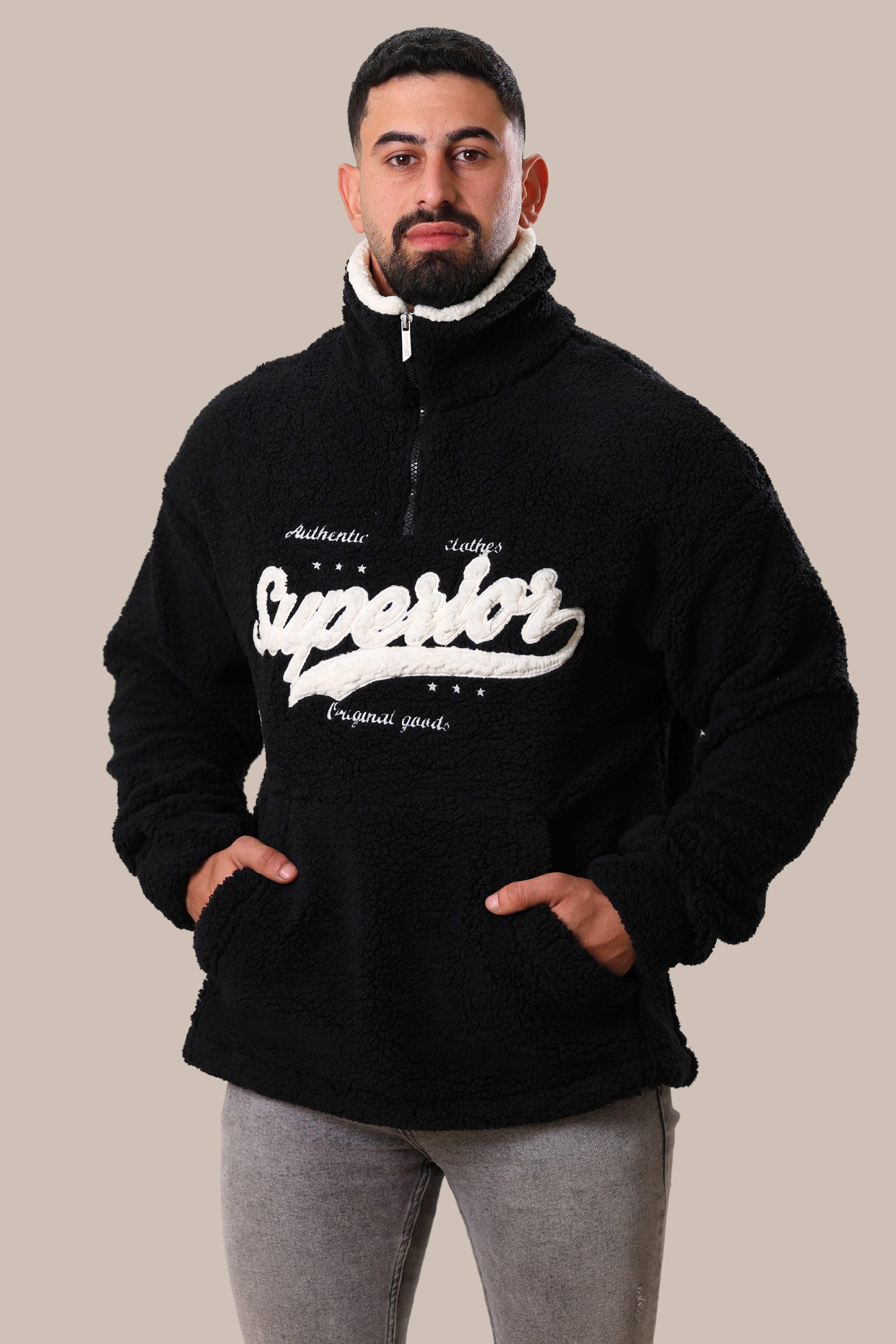 Oversize Sweatshirt with V Zipper | Black