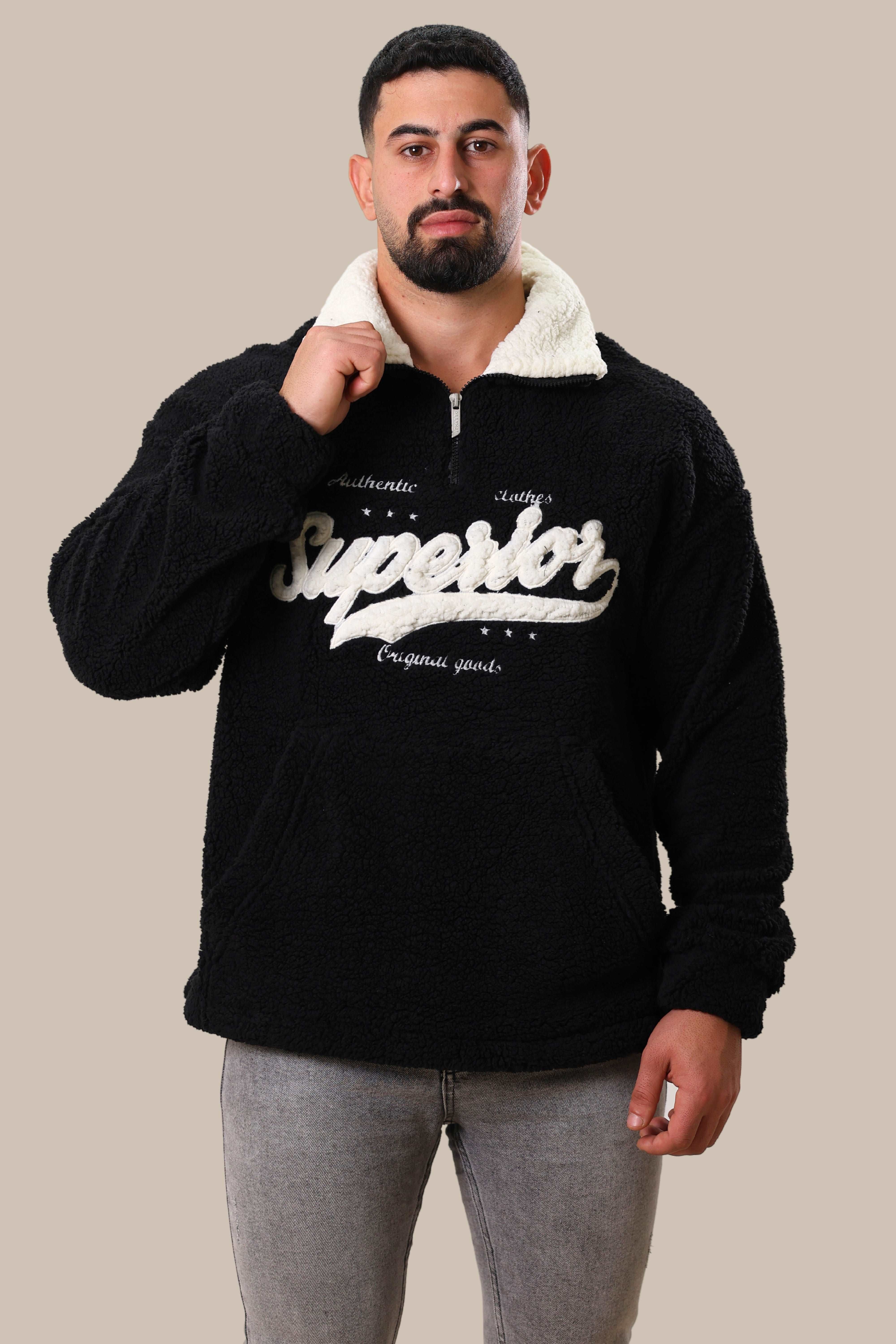 Oversize Sweatshirt with V Zipper | Black