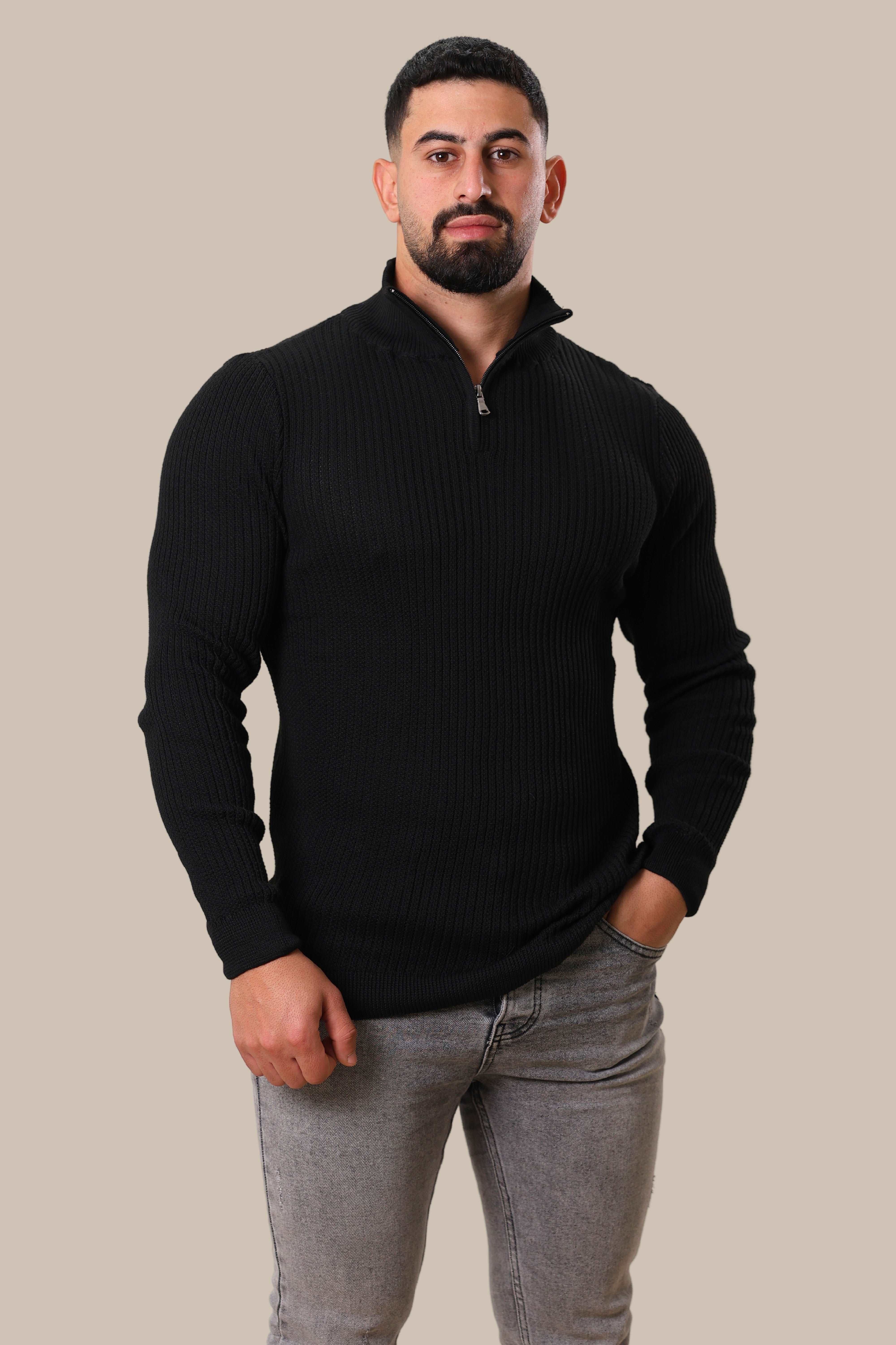 Sweater Knitted with zipper | Black