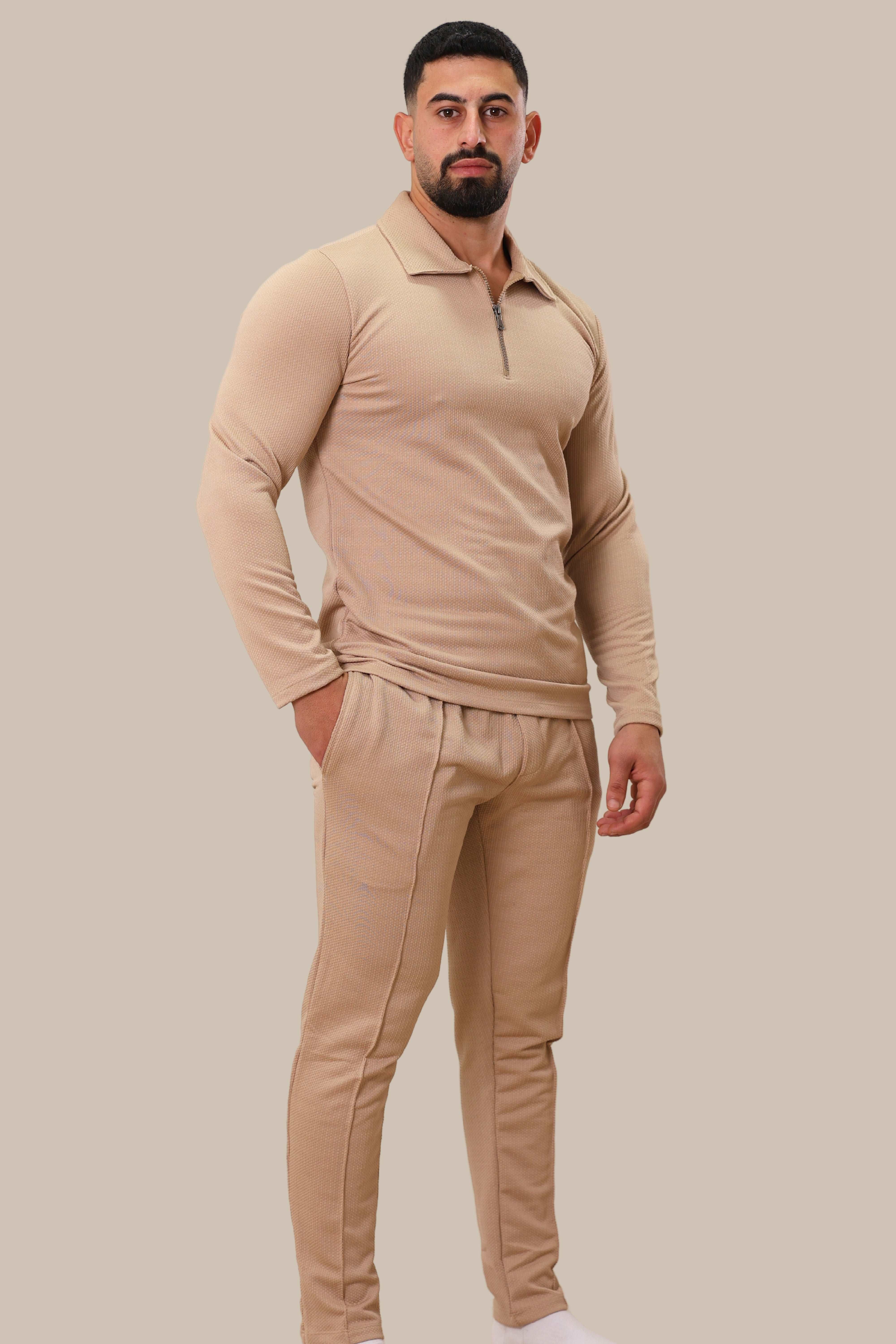 Linen Men's Set with Zipper | Beige