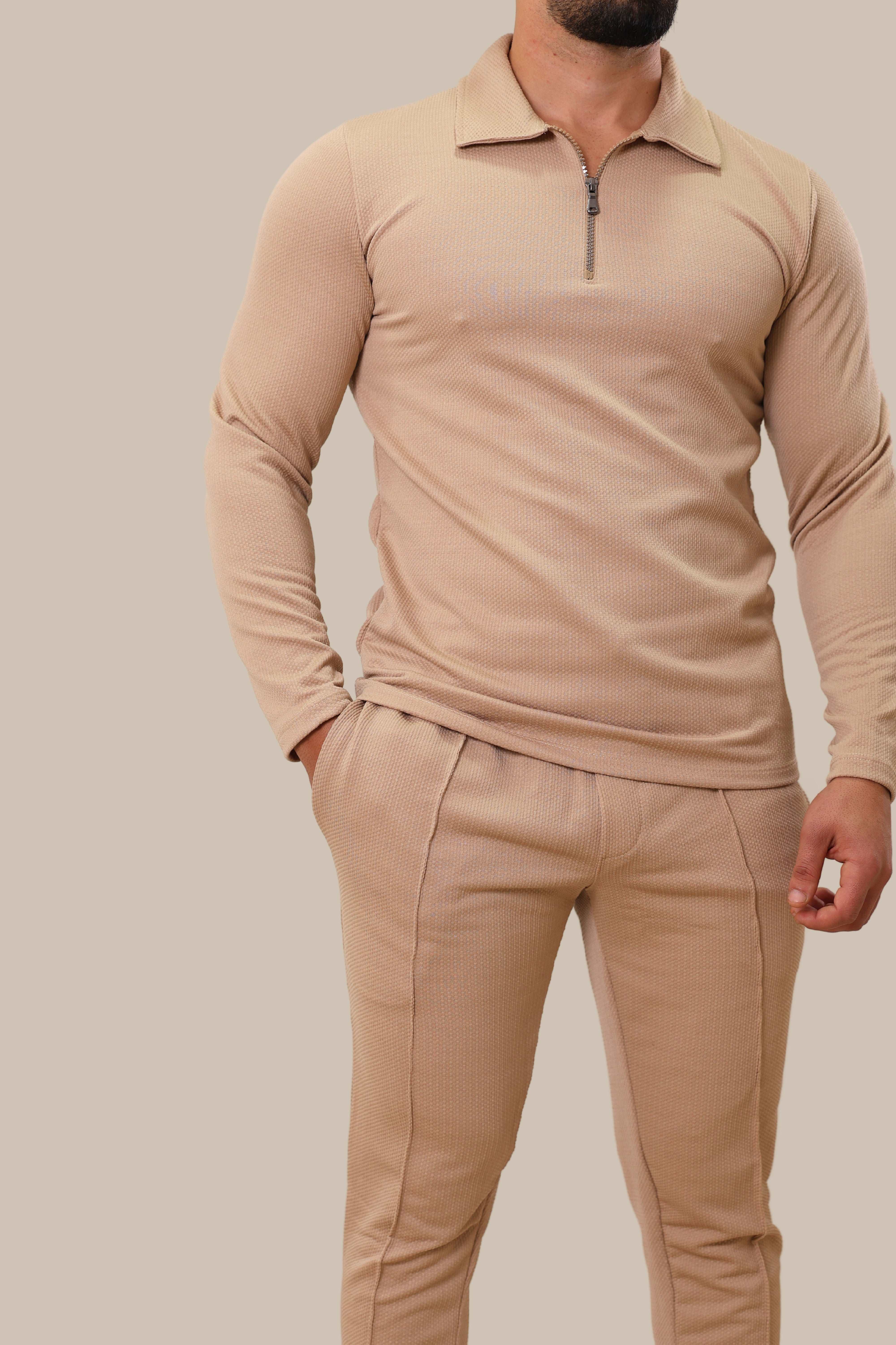 Linen Men's Set with Zipper | Beige