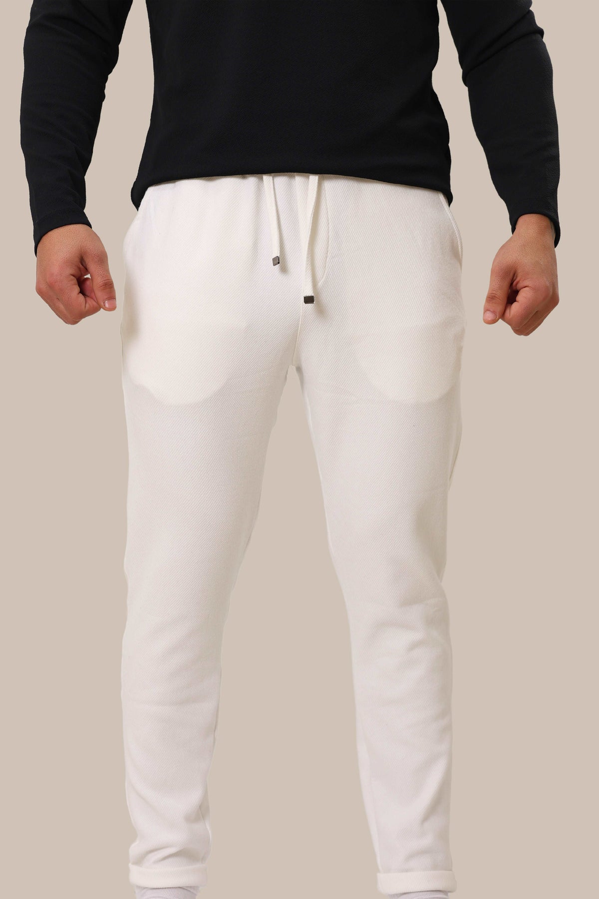 Men's Slim Fit Linen Sweatpants | White
