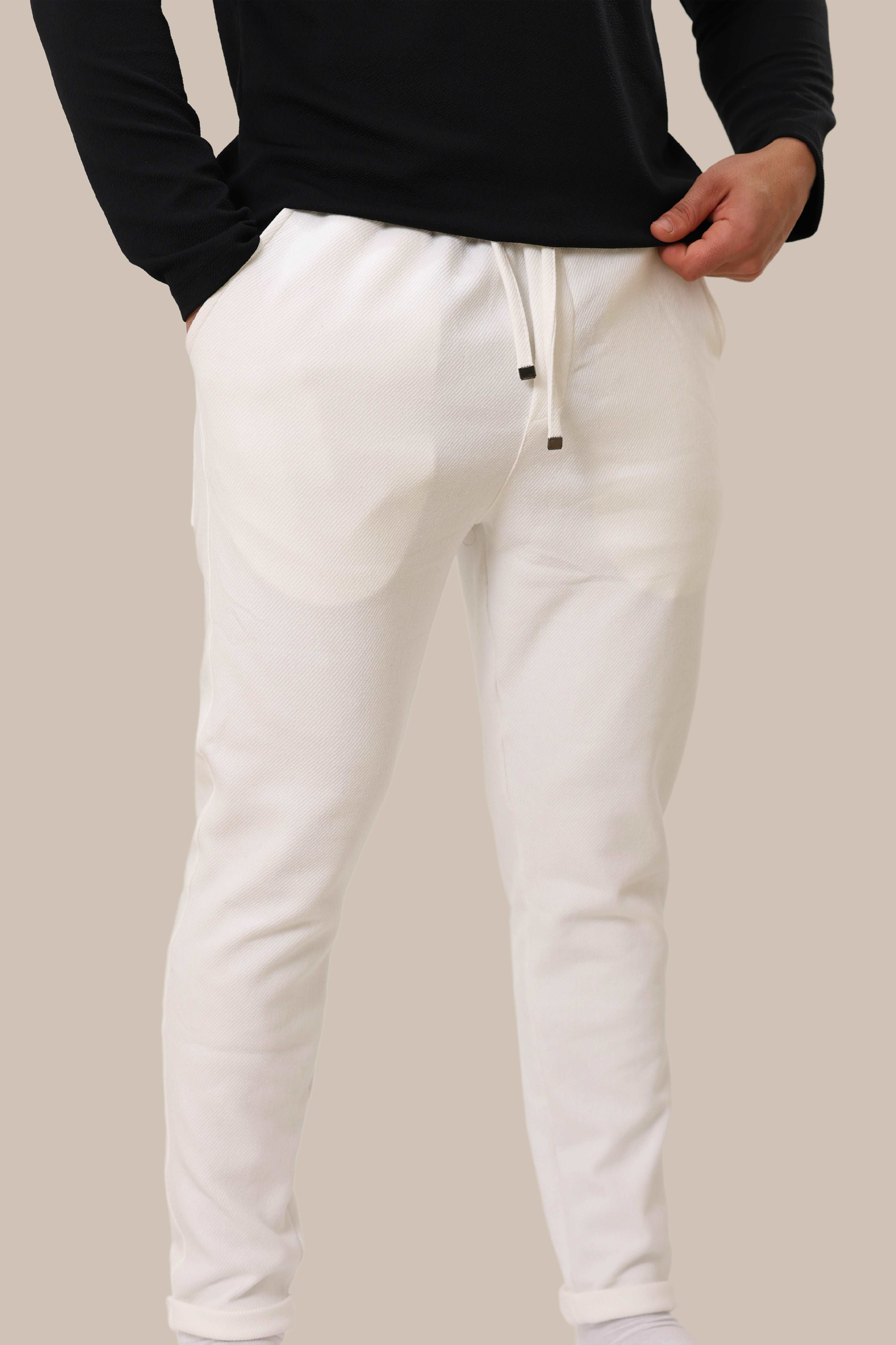 Men's Slim Fit Linen Sweatpants | White