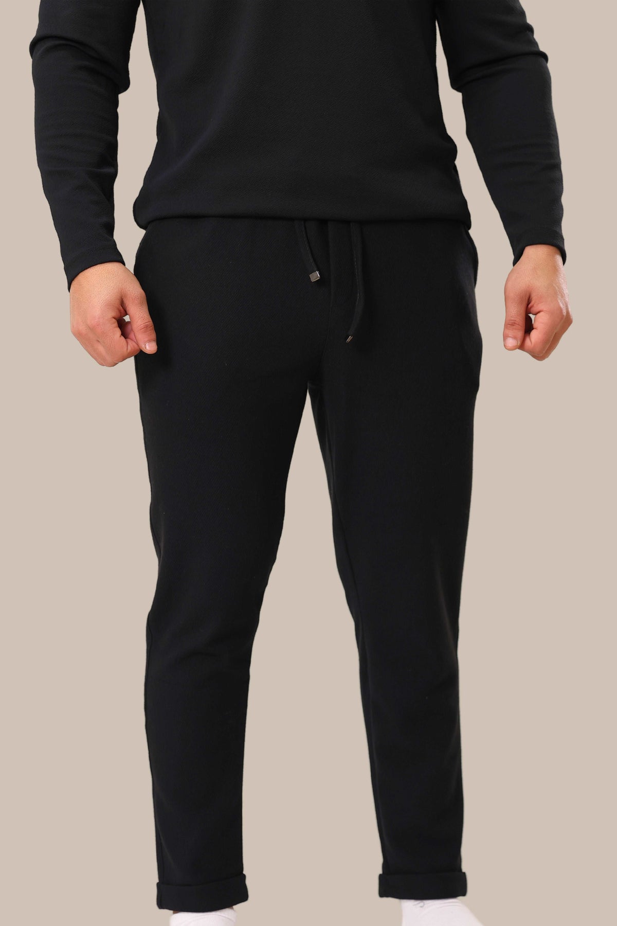 Men's Slim Fit Linen Sweatpants | Black